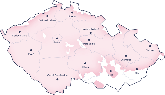 Mapa pokrytí vysílání Hitrádií, zdroj: Media Bohemia