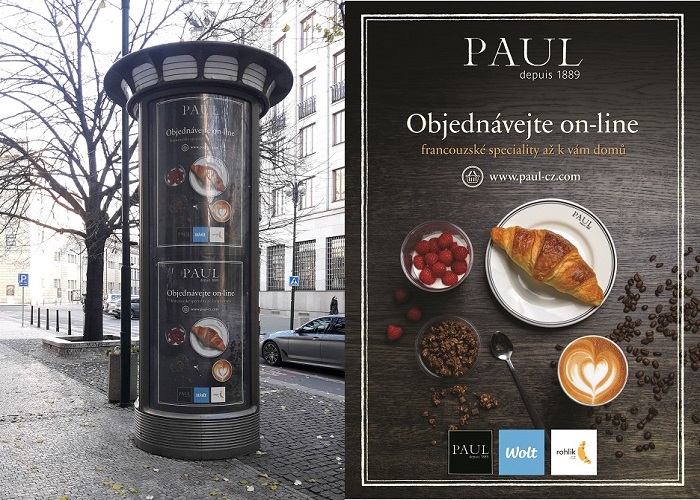 Pekařství Paul propaguje prodej svých produktů online na 110 CLV rámech po Praze, zdroj: Paul