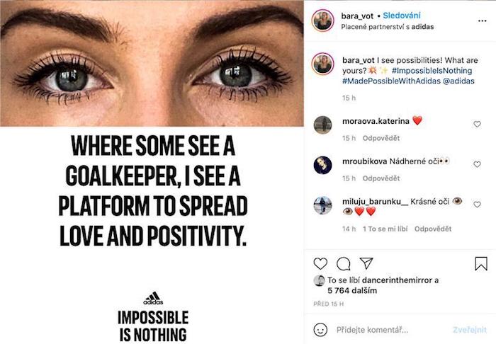 S kampaní na sociálních sítích spolupracuje i fotbalistka Barbora Votíková, zdroj: Adidas.