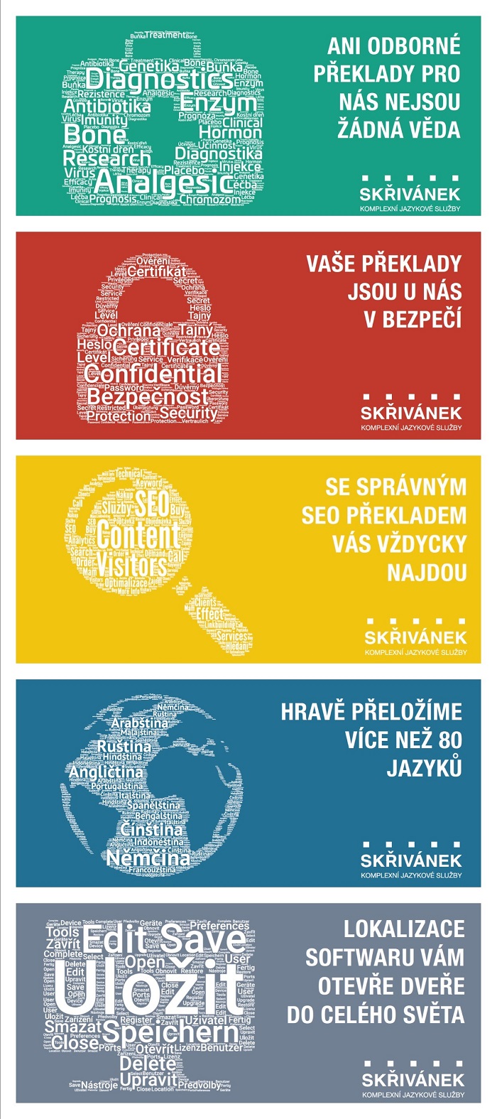 Vizuály z nové kampaně jazykové agentury Skřivánek, zdroj: Skřivánek