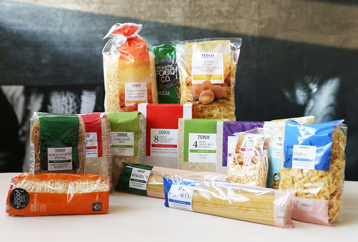 Celkem 90 výrobků z kategorie těstovin a rýže vlastní značky nabízí Tesco v plně recyklovatelných obalech, zdroj: Tesco