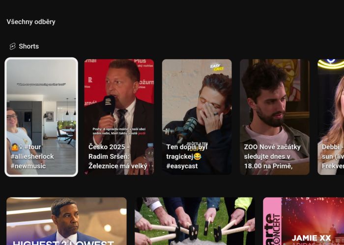 Aktuální podoba YouTube Shorts ve Smart TV