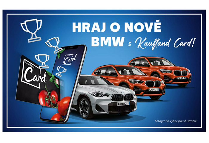 Zákazníci mohou s kartou nyní soutěžit například o 3 vozy BMW a poukázky na palivo v hodnotě 100 tisíc Kč, zdroj: Kaufland