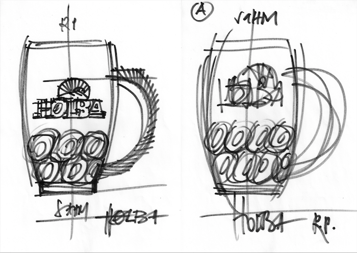 Původní nákres designu nové sklenice od Ronyho Plesla, zdroj: Pivovary CZ Group