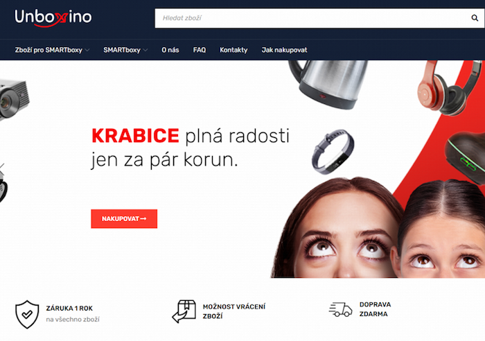 Domovská stránka platformy Unboxino, zdroj: Unboxino.cz