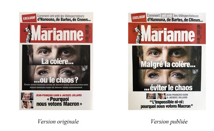 Vlevo je původní verze, vpravo je zveřejněná verze, zdroj: Marianne