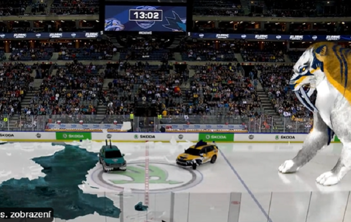 Škoda Auto při utkání NHL nabídla zápas svých modelů ve 3D
