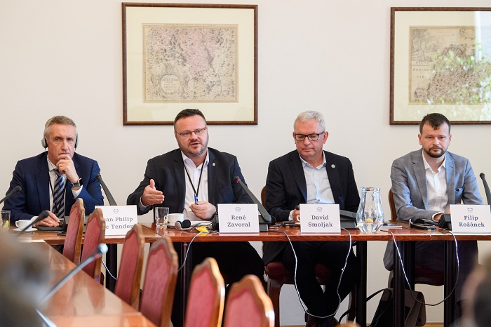 Zleva:  Jean PhilipDe Tender (EBU), René Zavoral, David Smoljak a Filip Rožánek. Foto: Český rozhlas, Khalil Baalbaki