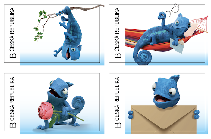 Ukázka poštovních známek se chameleonem, zdroj: ČSOB