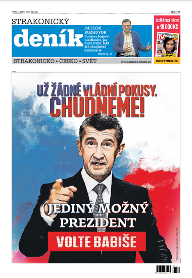 Inzertní titulní strana deníku Deník