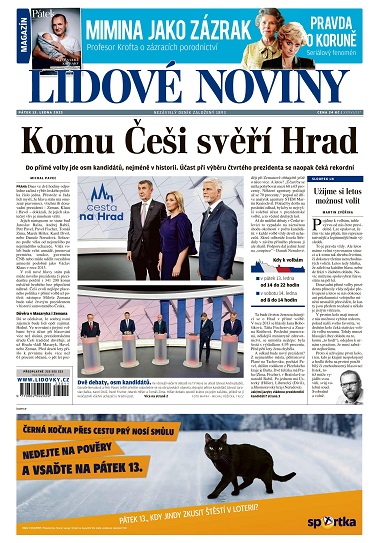 Titulní strana deníku Lidové noviny