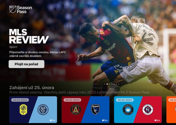 Ukázka prostředí MLS Season Pass v Apple TV