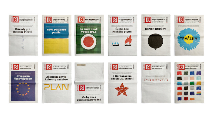 Série novinových obálek od Lumíra Kajnara pro Deník N, zdroj: ADC