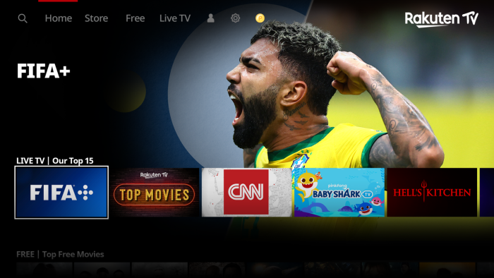 V nabídce Rakuten TV nechybí například bezplatná stanice FIFA+