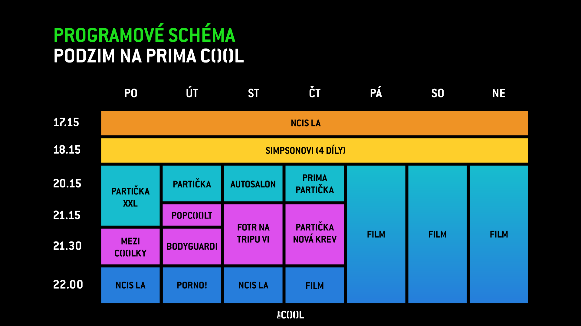 Programové schéma Prima Cool na podzim 2023, zdroj: FTV Prima