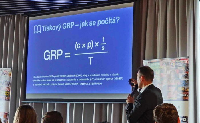 Tomáš Tkačík, člen správní rady Unie vydavatelů, na prezentaci tiskového GRP, zdroj: J. Potůček, Pram Consulting
