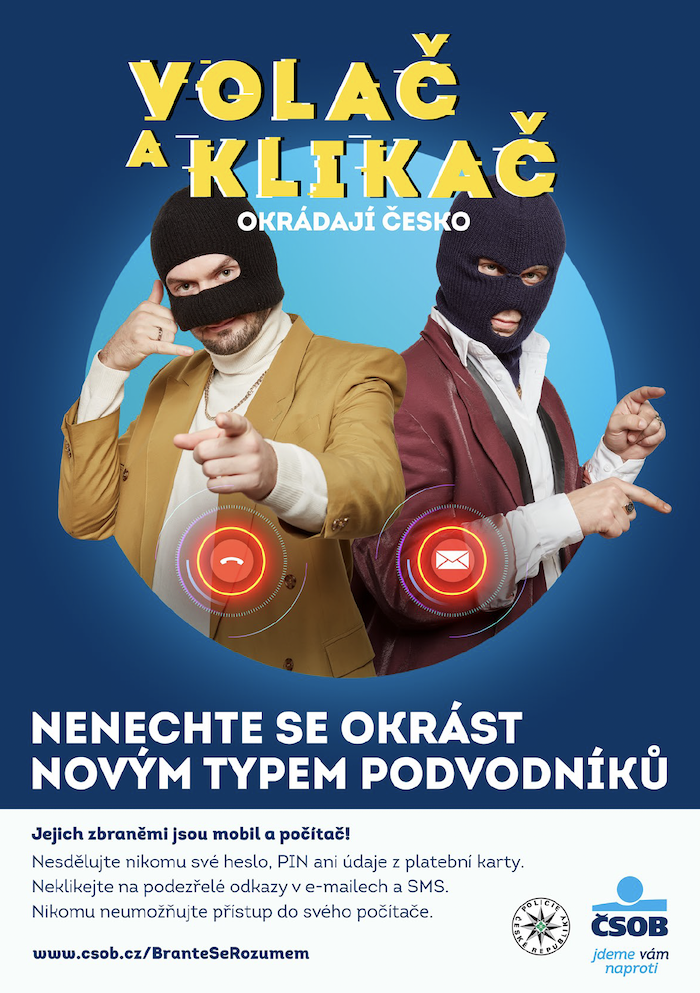 Klíčový vizuálního ke kampani „Volač a Klikač okrádají Česko“, zdroj: ČSOB