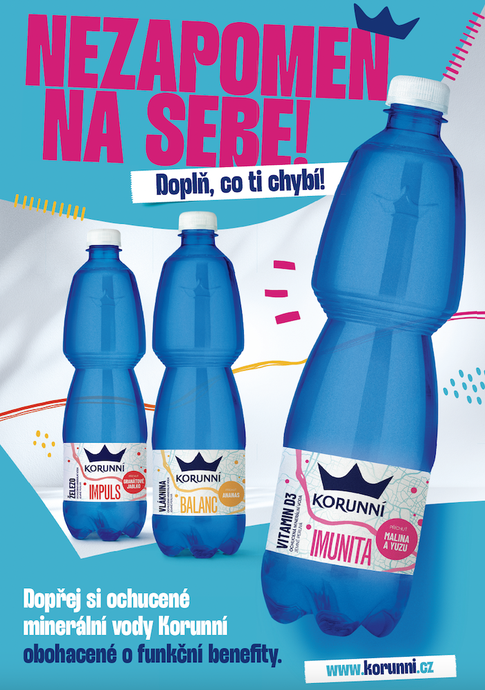 Kllíčový vizuál k podpoře funkčních vod Korunní, zdroj: Korunní / Kofola ČS
