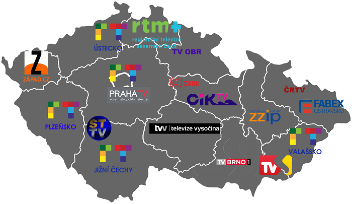 Mapa pokrytí Regionální televize.cz, zdroj: Regionální televize.cz