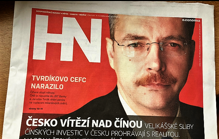 Titulní strana pátečních Hospodářských novin, 13.4. 2018