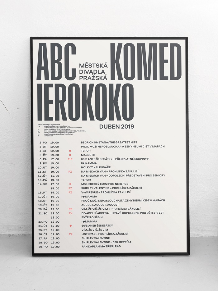 Návrh plakátu s měsíčním programem Divadla ABC, autor: Ondřej Zámiš, Roman Černohous