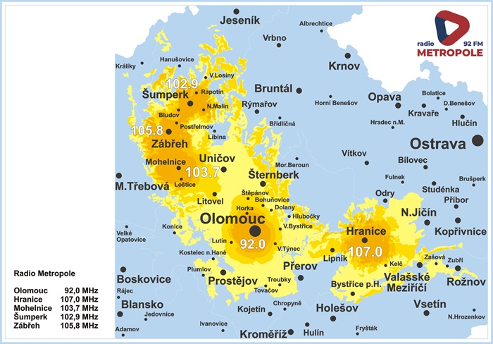 Nové pokrytí Rádia Metropole, zdroj: Rádio Metropole