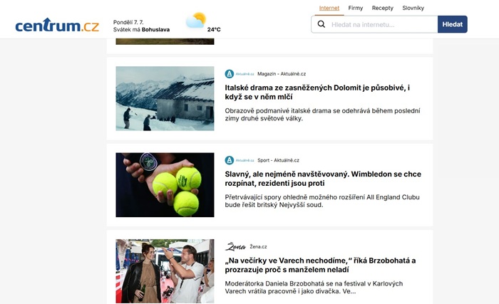 Centrum.cz má také svůj „newsfeed", vychází v novém