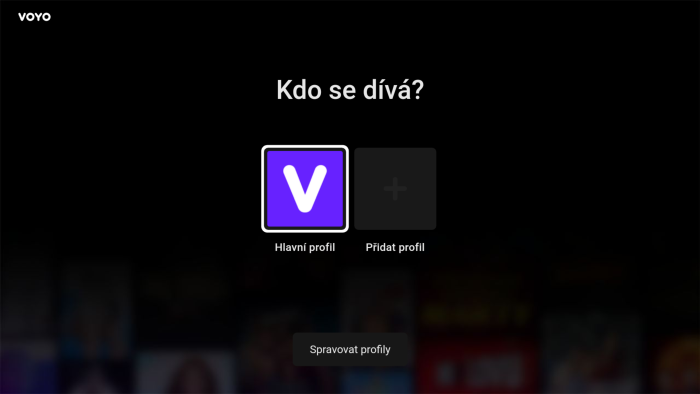 Nabídka výběru profilu při spuštění aplikace Voyo. Repro: Android TV