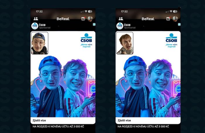 ČSOB využívá v kampani reklamu na BeReal či Vinted