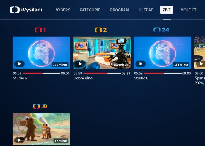 Česká televize přidala do aplikace iVysílání sekci Živě