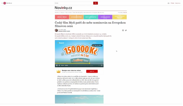 Video bumper na webu Novinky.cz, repro: Seznam.cz