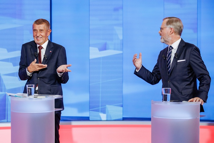 Andrej Babiš a Petr Fiala v debatě na TV nova, zdroj: TV Nova