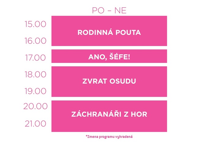 Orientační programové schéma Prima Love SK, zdroj: FTV Prima