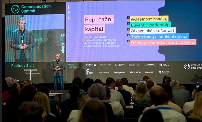 Prvky reputačního kapitálu v prezentaci Rostislava Starého na konferenci Communication Summit 2025, zdroj: Blue Events