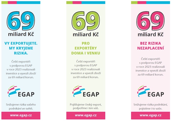 Ukázka klíčových vizuálů kampaně exportní pojišťovny EGAP, zdroj: EGAP