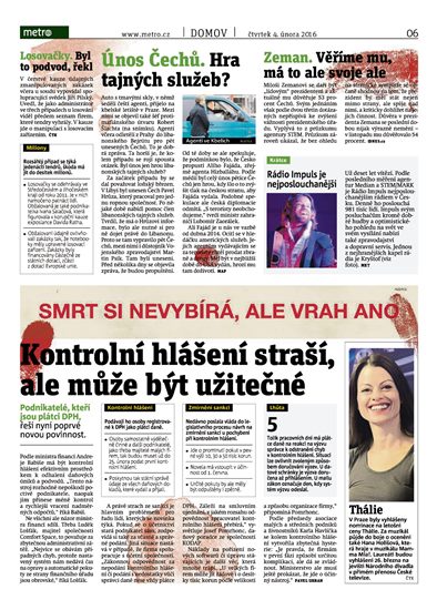 Deník Metro s "krví".